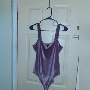 Wild Fable Lilac Velvet Purple Body Suit -Vneck Bottom Snap Large